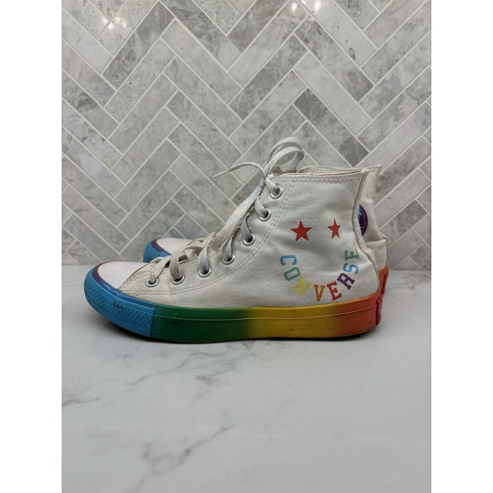 Converse Chuck Taylor All Star Hi Smiley 168123F Rainbow Shoes Womens Size 7.5